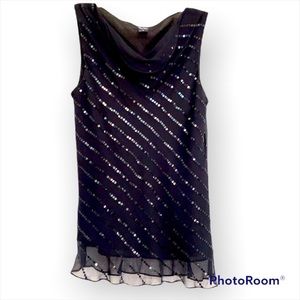 Bob Mackie Silk Sequined Tank Cowl Neck Ruffle 10